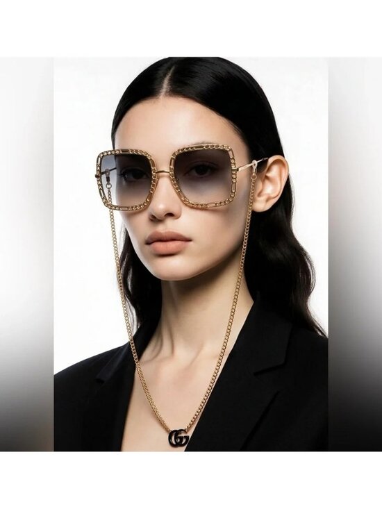New Authentic Gucci Sunglasses Women\'s GG1033S 002 Gold Necklace Chain 57-21-215 main image 4